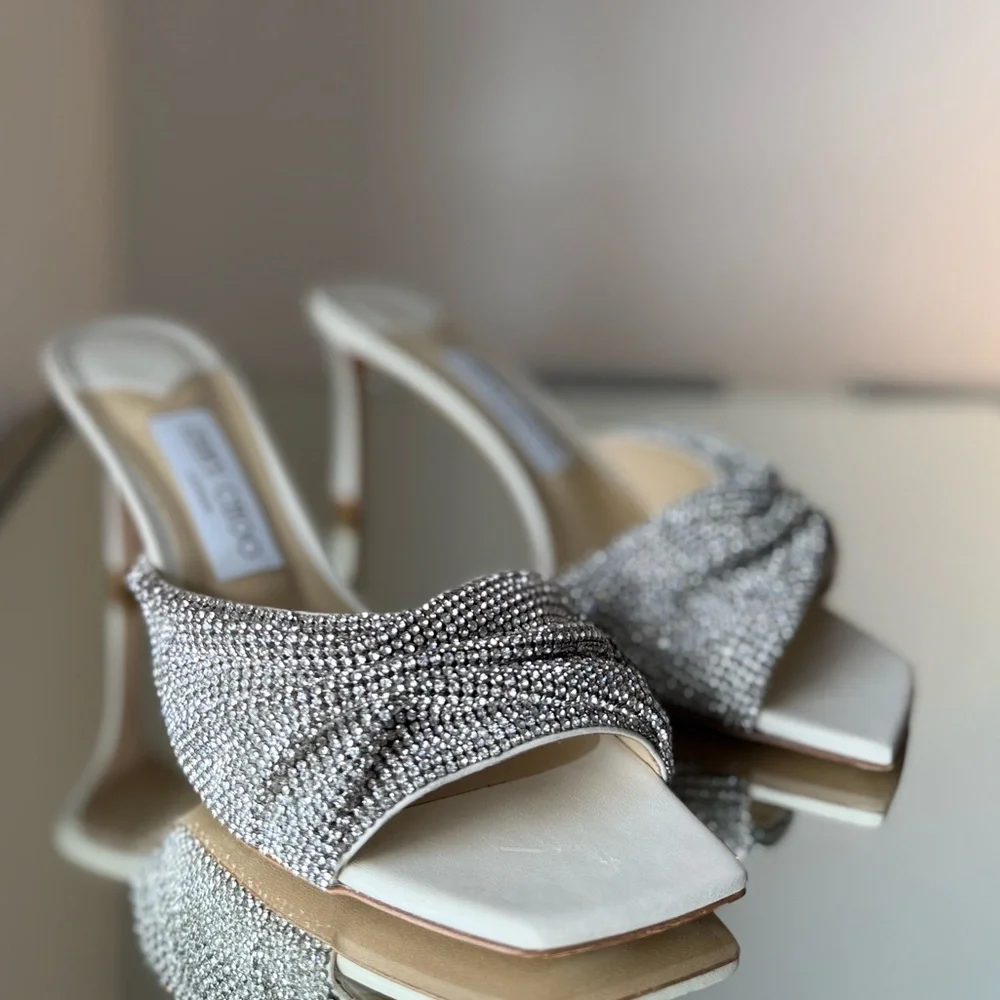 New Jimmy Choo Naria 75MM Crystal Embellished Mules $1,495 37 - Picture 5 of 14